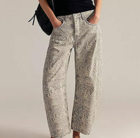 Womens Relaxed-fit Floral Cropped Wide-leg Mid-rise Jeans