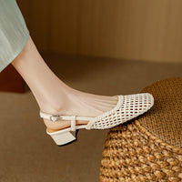 Woven Hollow-out Closed Toe Sandals Women's Chunky Heel Shoes