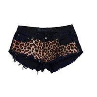 European And American Millennium Subculture Leopard Print Low Waist Denim Super Short Shorts