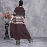 Retro Artistic Knitted Cardigan Woven Flower Long Hooded Overknee Sweater Coat