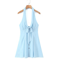 French-style Chic V-neck Lace-up Halter Dress For Women