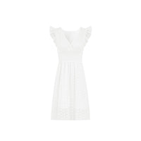 Lotus-Leaf Sleeve V-Neck Hollow-Out Embroidered Dress