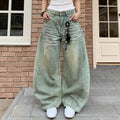 Retro Style Sickle Jeans Women's Loose Casual Wide-leg Pants