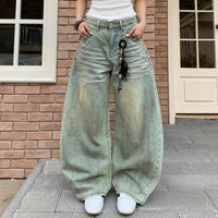 Retro Style Sickle Jeans Women's Loose Casual Wide-leg Pants