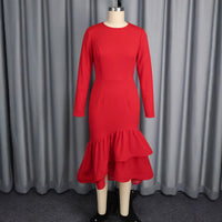 Womens Red Double-Layer Ruffle Fishtail Skirt