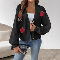 Women's Three-dimensional Strawberry Stitching Cute Cardigan Button Coat