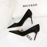 Thin Heel High Shallow Mouth Pointed Silk Shoes