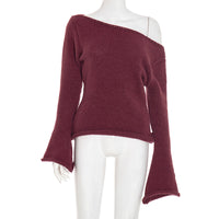 New Solid Color Slim-fit Bell Sleeve T-shirt With Boat Neck