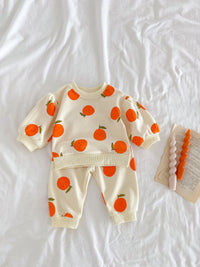 Fashion Boys And Girls Orange Fruit Sweater Suit