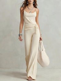 Casual Camisole Top And High-waisted Wide-leg Pants Set