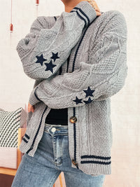 Street Arm Embroidery Knitted Coat V-collar Contrast Color Sweater