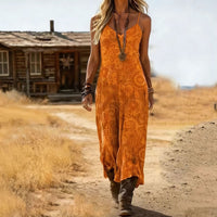 Retro Bohemian Print V-neck Slip Dress