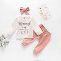 New Style White Jacket Pink Headband Pink Trousers Baby Girl Three-piece Set