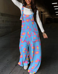 Autumn Printed Defined-Waist Lace-Up Jumpsuit Trousers For Women