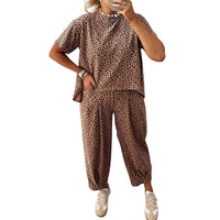 Womens Leopard-print Loose Top And Pants Two-piece Set