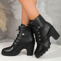 Female Plus Size Female High Heel Lace-up Round Head Ankle Boots