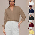 Womens Slim-fit Mandarin-collar Three-quarter-sleeve Shirt