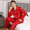 Mens Solid-Color Striped Long-Sleeve And Long-Pant Loungewear Set