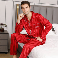 Mens Solid-Color Striped Long-Sleeve And Long-Pant Loungewear Set