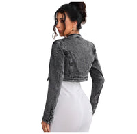 Womens Retro Short Casual Denim Jacket With Zipper
