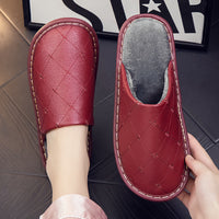 Fleece-lined Leather Warm Cotton Slippers