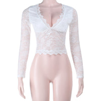 Women's Lace V-neck Long Sleeve Top