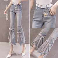 Irregular Heavy Craft Beaded Flared Pants