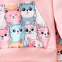 Children Girl Cartoon Cat Long Sleeve Trousers Suit