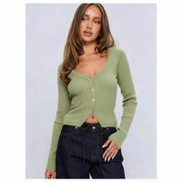 Women's European And American-style Long-sleeved Slim-fit Cropped Knit Top