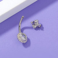 Women's Crown Purple Round Zircon Belly Button Ring