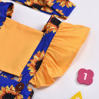 Ins New Girl Flying Sleeve SUNFLOWER Triangle Rompers Headband