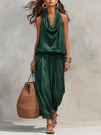 Womens Draped-Neck Vest And Casual Pants Set
