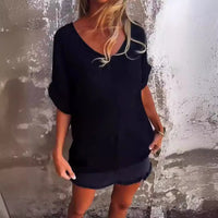 Women's Solid Color Versatile V-neck Loose Fitting Shirt