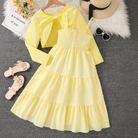 Girls' Floral Strap Dress Long-sleeved Jacket