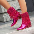 Sexy Sequin Tassel Pointed-Toe Chunky-Heel Ankle Boots For Women