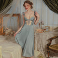 Solid Color Satin With Chest Pad Lace Slip Nightdress