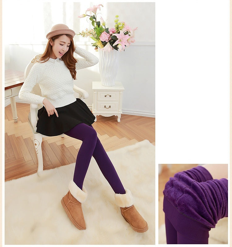 Step-on Single-layer Fleece-lined Thick Leggings Korean Style Plus Size Thermal Pants Women