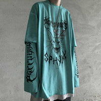 Printed Cat Head Fake Two Pieces Loose Retro Long Sleeves