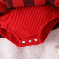 Children's Girl Baby Christmas Pit Stripe Spliced Lace Plaid Triangle Wrap Fart Set