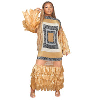 Feather-look Sheer Patchwork Pleated Dress