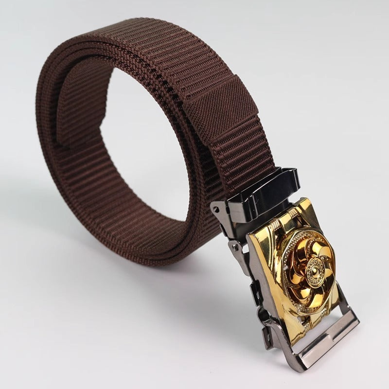 Men's Canvas Smooth Buckle Nylon Pressing Buckle Good Luck Comes Pant Belt