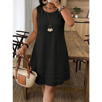 Womens Black Sleeveless Crew-Neck Casual Dress