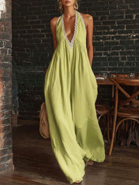 Casual And Comfortable Lace-trimmed Loose Linen Jumpsuit