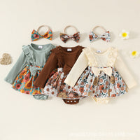 Multi-Color Sunken Stripe Fake Two Pieces Long-sleeve Jumpsuit Suit