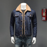 Men's Japanese Trendy Fleece-lined Thickened Denim Jacket Coat