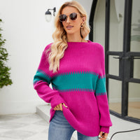Women's Loose Color Contrast Patchwork Mock Neck Sweater