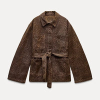 Women's Fashion Animal Pattern Printing Lapel Coat