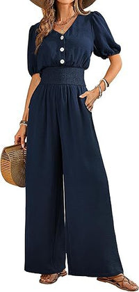 Neck-gathered Bodysuit With Casual Wide-leg Pants