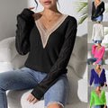 Lace Stitching Hollow Contrast Color Knitwear