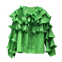 Korean Style Light Luxury Socialite Bubble Sleeve Ruffled Loose Chic Design Adult Lady Like Woman Temperament Top
